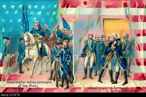 D7XFTA Washington taking command of the Army and Washington's farewell to his officers - two scenes from George Washington's Military life